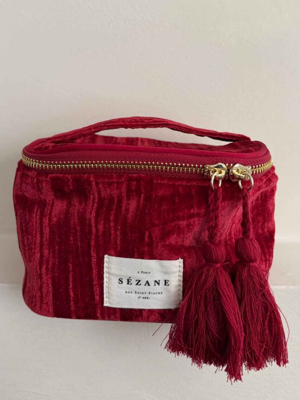 NWOT Sezane red corduroy velvet cosmetic case large